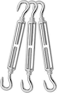 Jamiikury 3PCS M8 Hook & Hook Turnbuckle 304 Stainless Steel Turnbuckle Wire Rope Tension Heavy Duty Turnbuckles for Cable Railing Wire Rope Hardware Kit (M8, Hook & Hook)