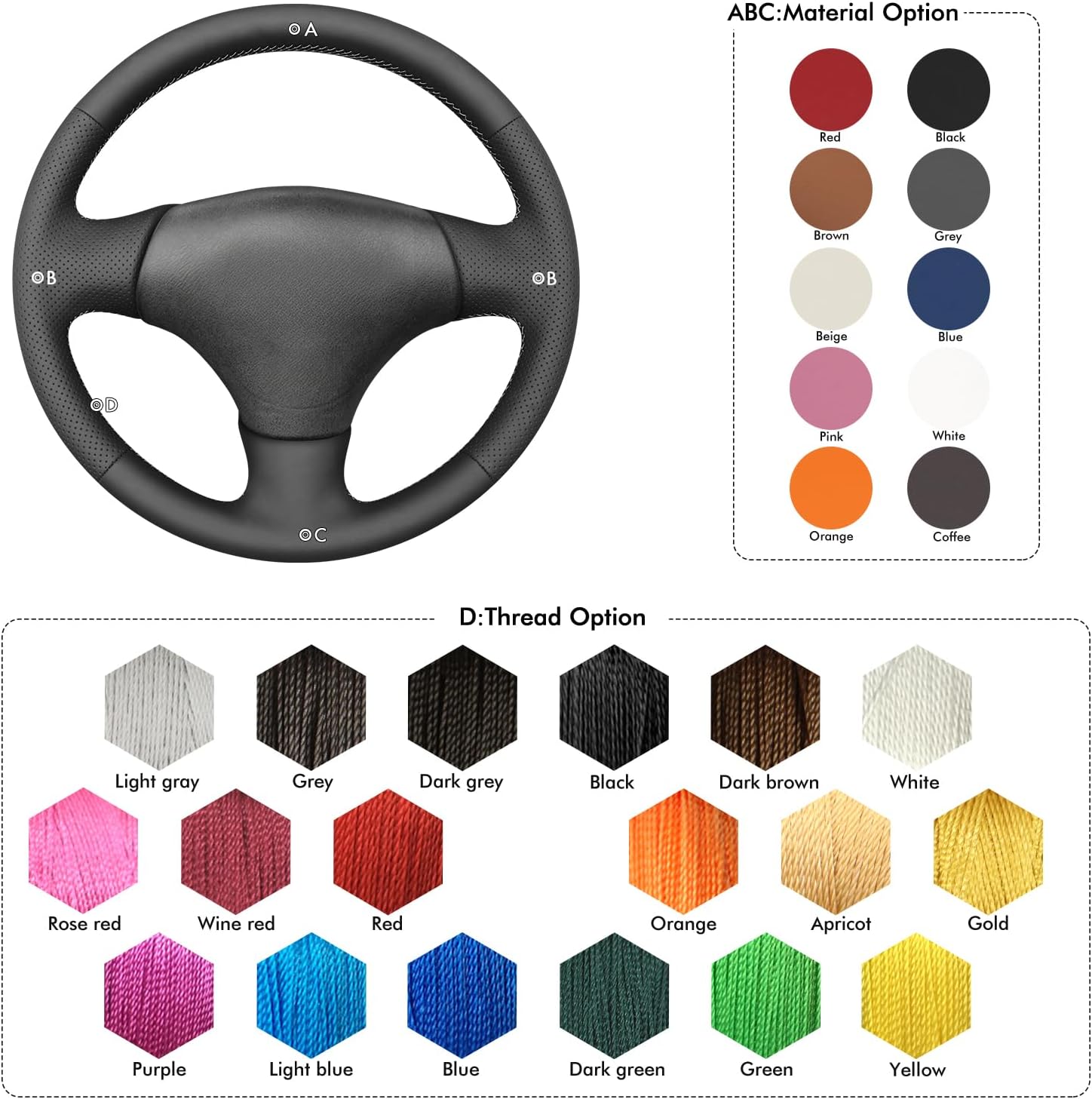 MEWANT Hand Stitched Car Steering Wheel Wrap Cover for Mazda MX-5 MX5 Miata NB 1999-2005 / Protege5 2002-2003 / RX-7 2001-2002 Steering Wheel Accessories