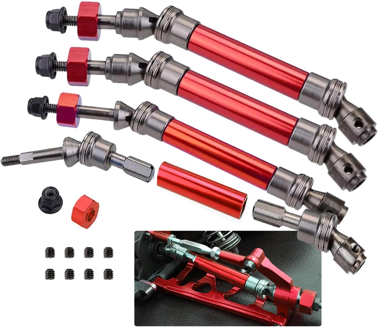 ARRCatCVD Drive Shaft for 1/10 Traxxas Slash Platinum/Ultimate/VXL 4x4 4WD, Hoss 4X4 VXL, Rustler 4X4 VXL, Stampede 4X4 VXL, 4Pcs Front and Rear RC Upgrades Part Hops Up Full Metal RC Accessories,Red
