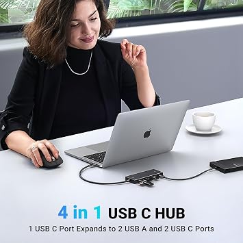 UGREEN USB C Hub, 4-in-1 USB 3.2 Adapter, 2 xUSB-C & 2xUSB-A, Aluminum