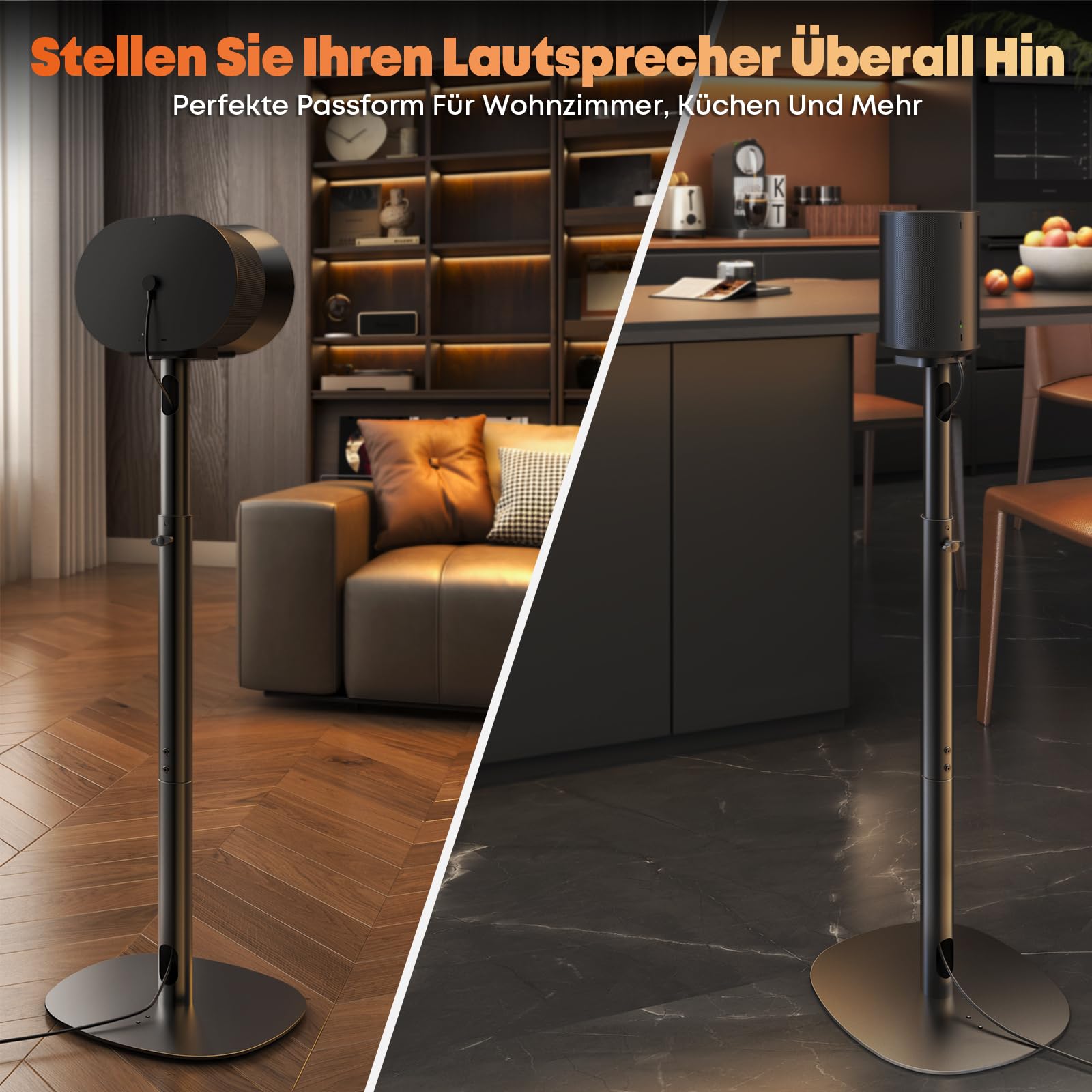 Höhenverstellbare Lautsprecherständer Kompatibel mit SONOS Era 100 SL, Era 100 und Era 300 - Bodenständer 74-99 cm, Max. Belastung 5 kg pro Ständer, 1 Paar, Schwarz