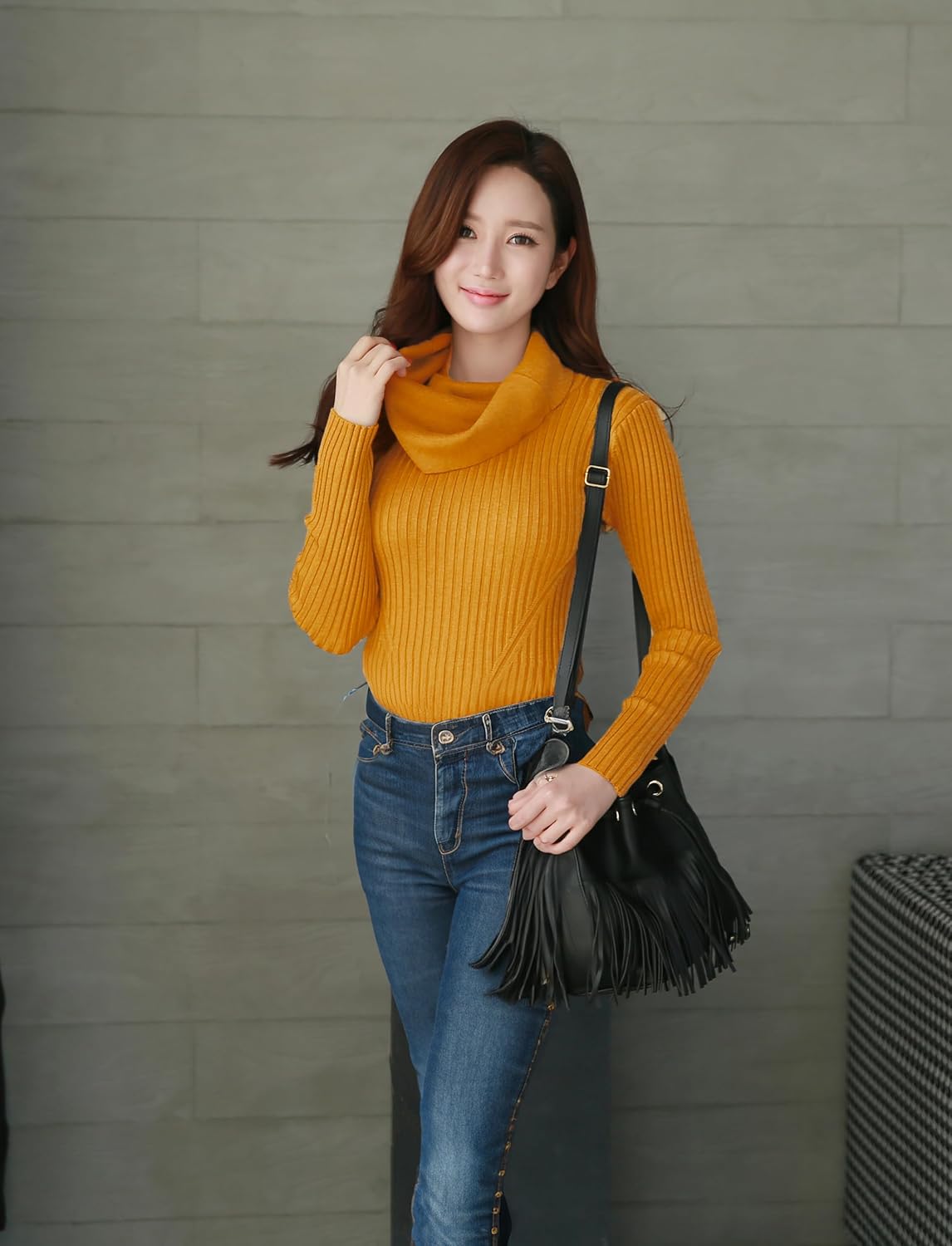 v28 Women’s Stretchable Cowl Neck Knit Long Sleeve Slim Fit Bodycon Sexy Sweater - Image 2