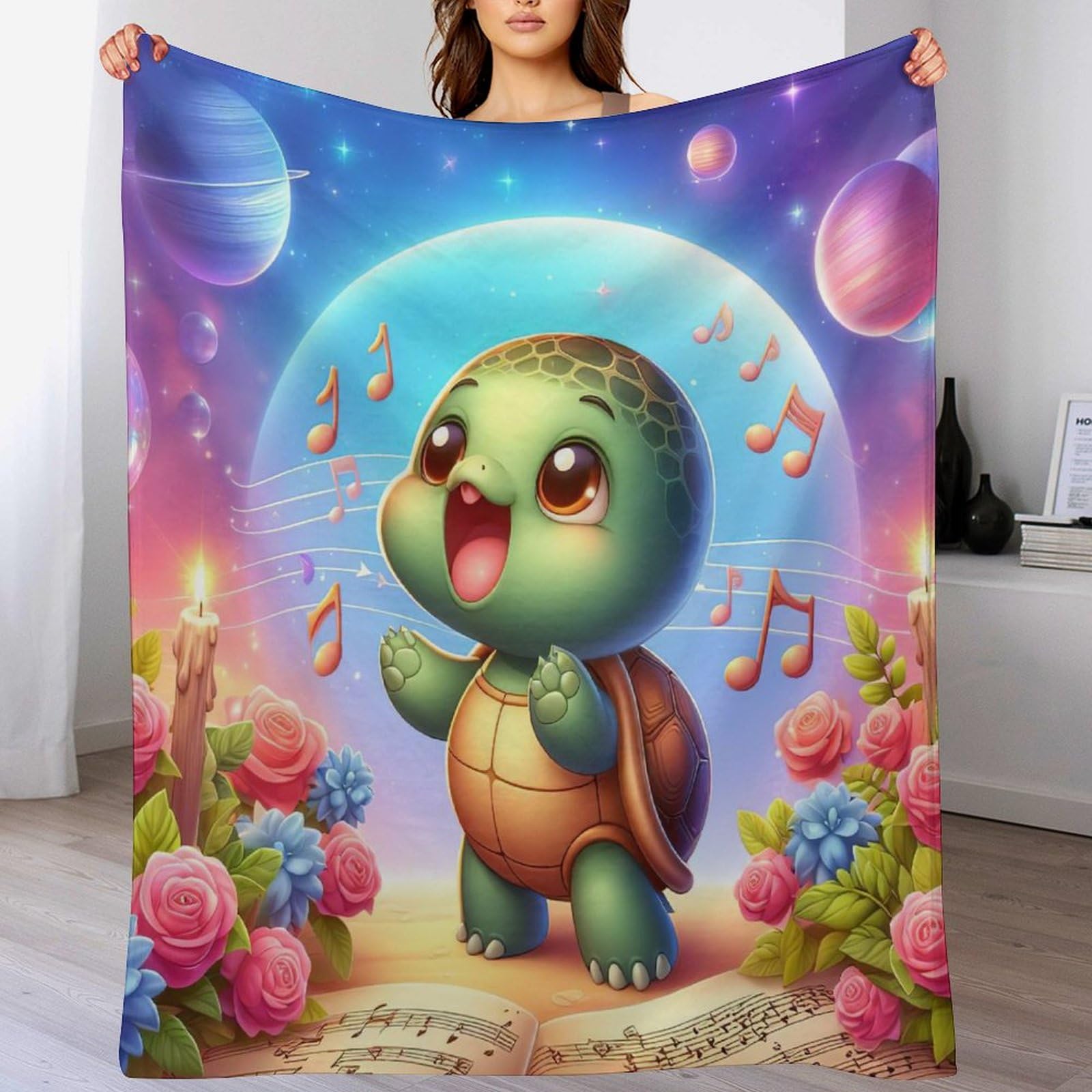 Plaid polaire canapé tortue mignonne en flannel douce et chaude de 100x130 cm
