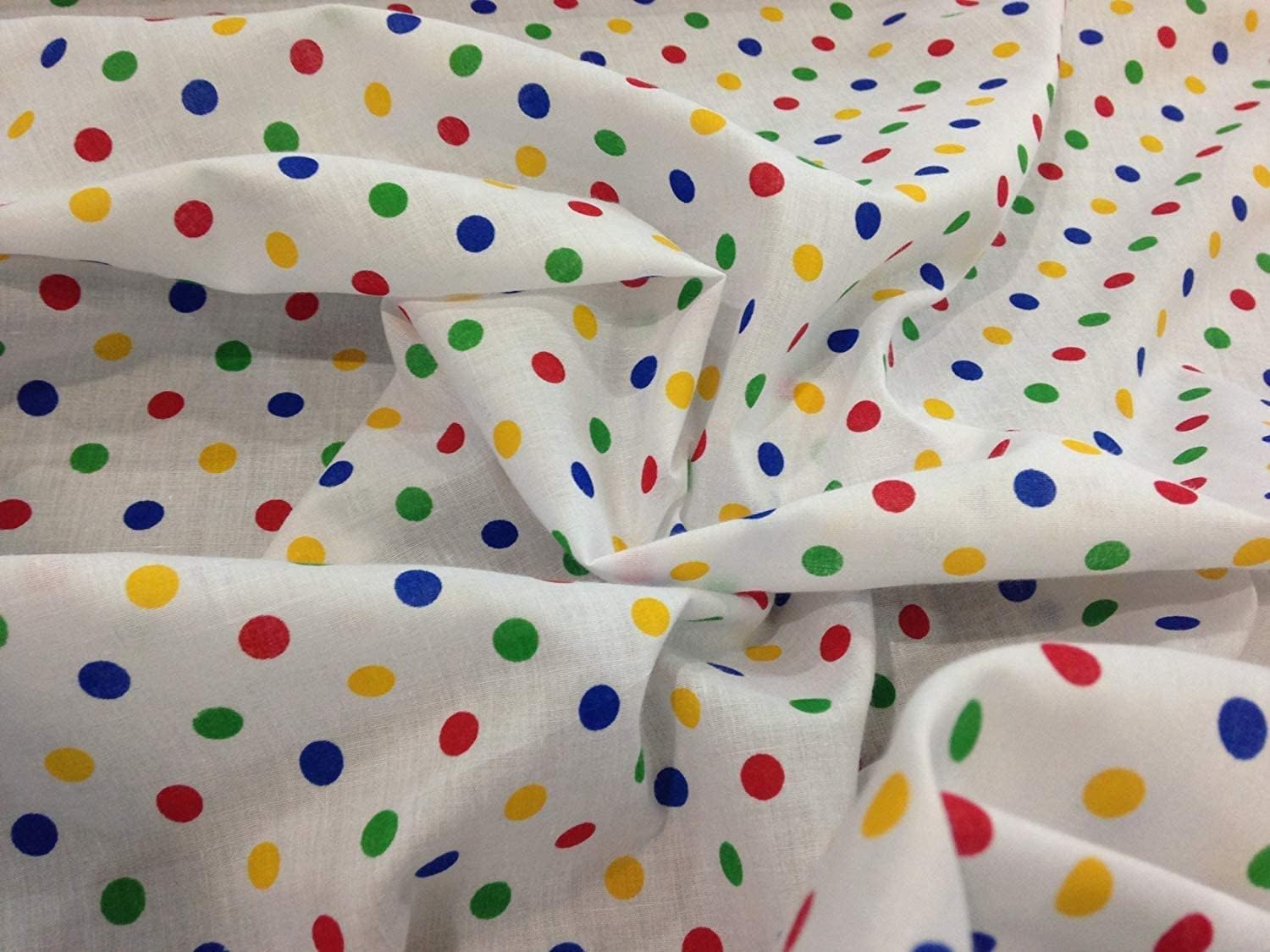 White Polycotton Fabric with Small Multicoloured Primary Spot (Per Metre) by Nortex Mill