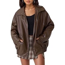 Women's Oversized Faux Leather Jacket Boyfriend Biker Moto Coat Lightweight Fall Bomber Outerwear
