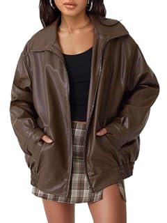 AUTOMET Chaqueta de piel sintética de gran tamaño para mujer para otoño e | Abrigo de motociclista para novio, chaqueta bomber de otoño de peso medio, ropa de abrigo de invierno
