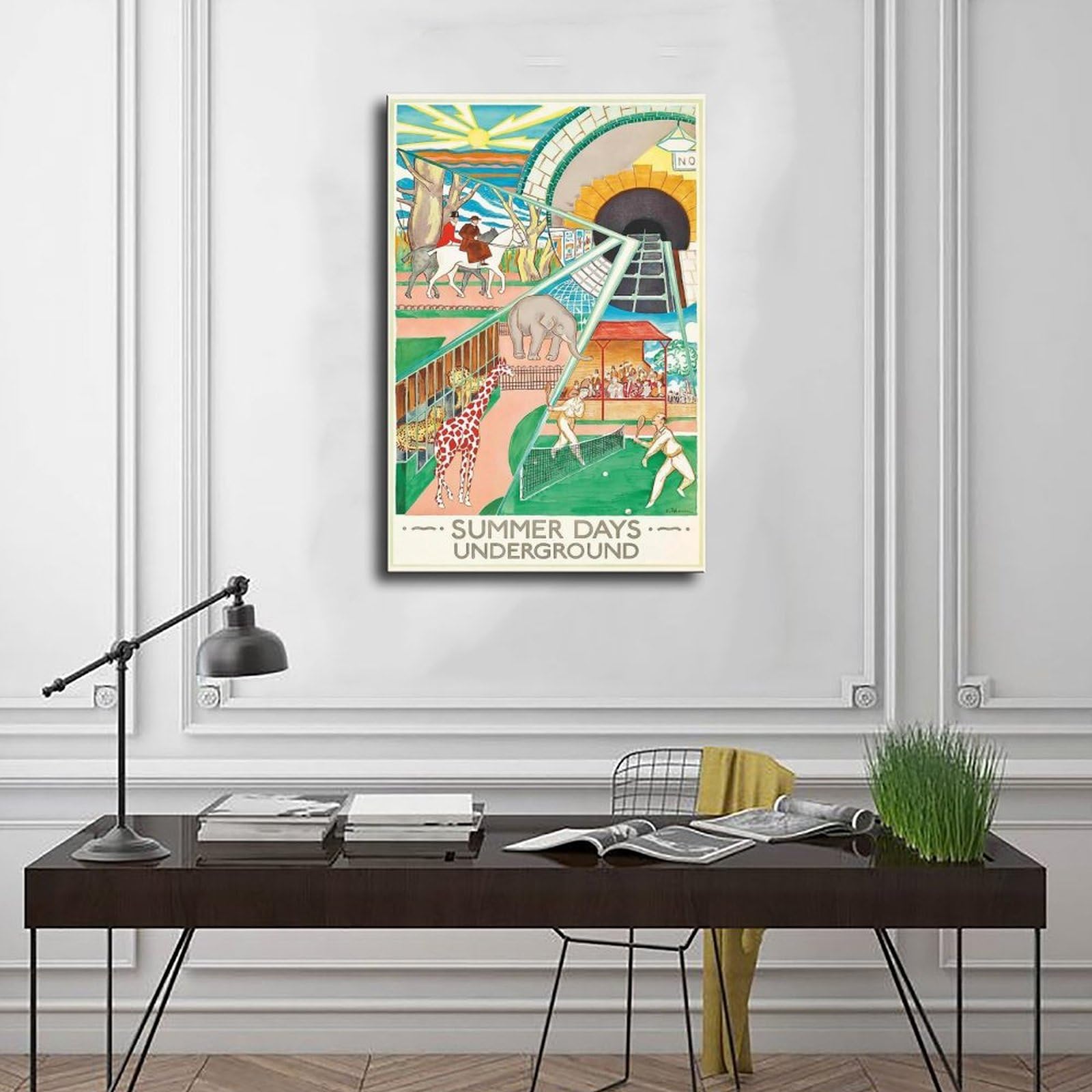 QOGDAF Poster su tela con stampa di Londra Underground Summer Days Travel Decor per camera da letto, ufficio, camera da letto, regalo, 60 x 90 cm