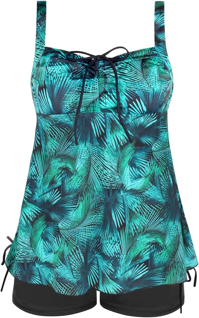 JINXUEER Plus Size Swimsuit Tankini Set Two Pieces Bathing Suits with Boyshort Bottom Swimwear for Women