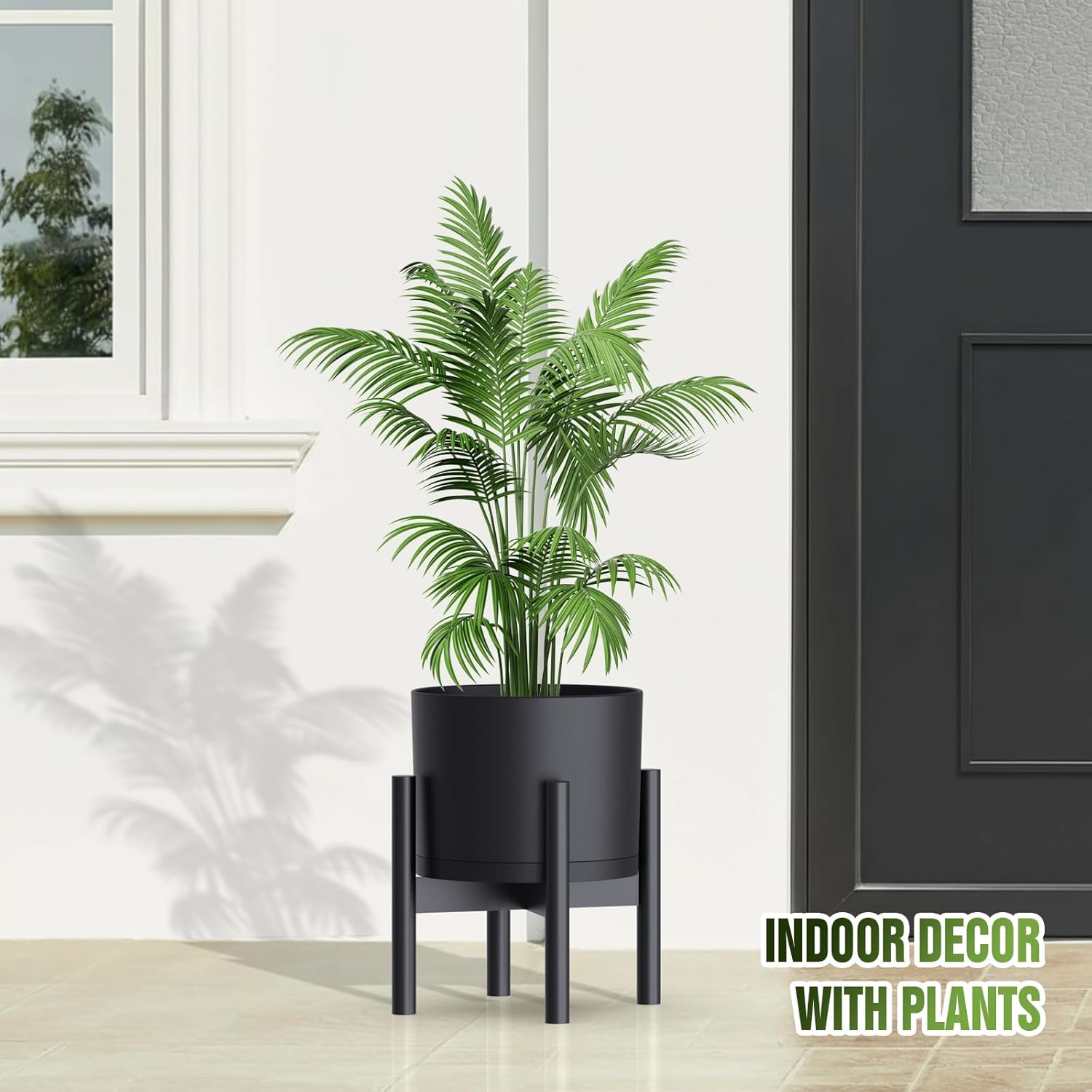 10/9/8 Inch Large Plant Pots with Drainage Holes and Trays, 3 Pack Modern Minimalist Cylinder Planters for Monstera, Snake Plant, Indoor Outdoor (Matte Black)
