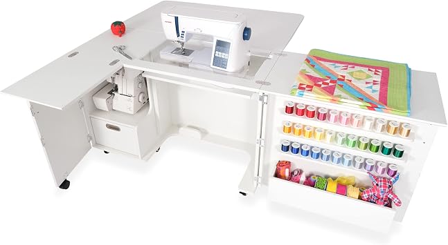 Arrow K8411 Wallaby Kangaroo Sewing, Cutting, Quilting, Crafting Cabinet and Table, Includes Storage and Airlift, Portable with Wheels White Ash Finish