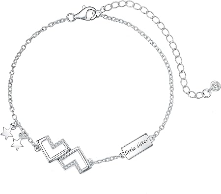 925 Sterling Silver Little Sisters Bracelets Double Heart Pendant Jewelry for Sister Women