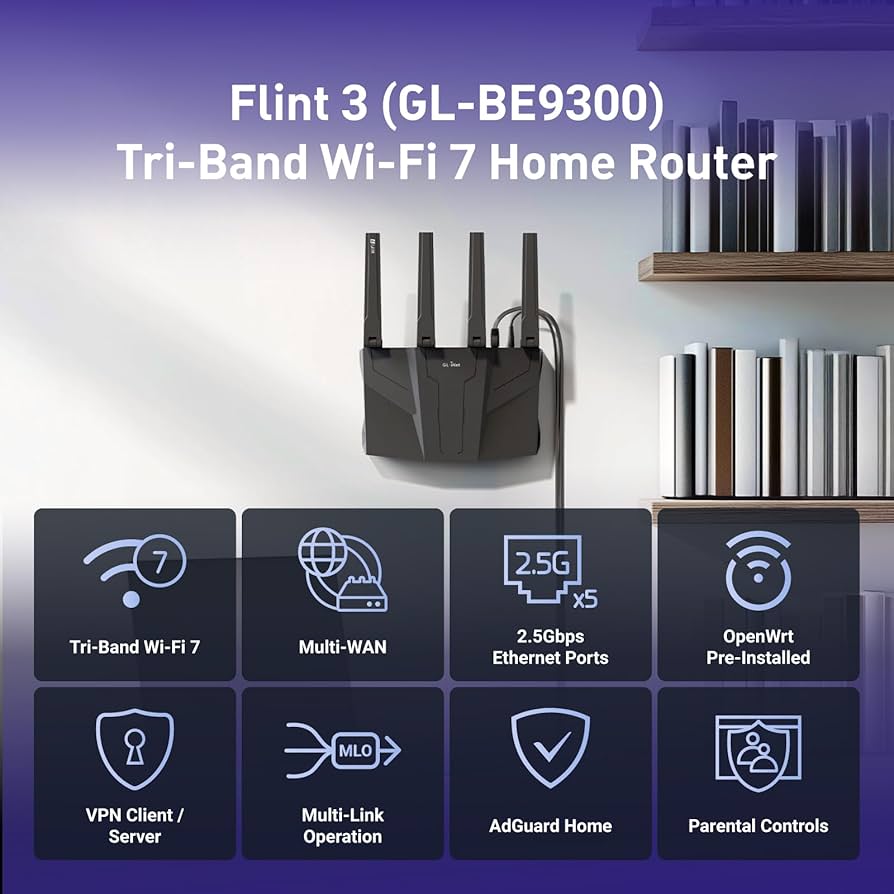 Amazon.com: GL.iNet GL-BE9300 (Flint 3) Tri-Band WiFi 7