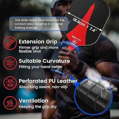 Miniatura 4 de Juego de paletas de pickleball con 2 raquetas de pickleball, 4 bolas de pickleball y bolsa de pickleball superficie de fibra de carbono para hombres