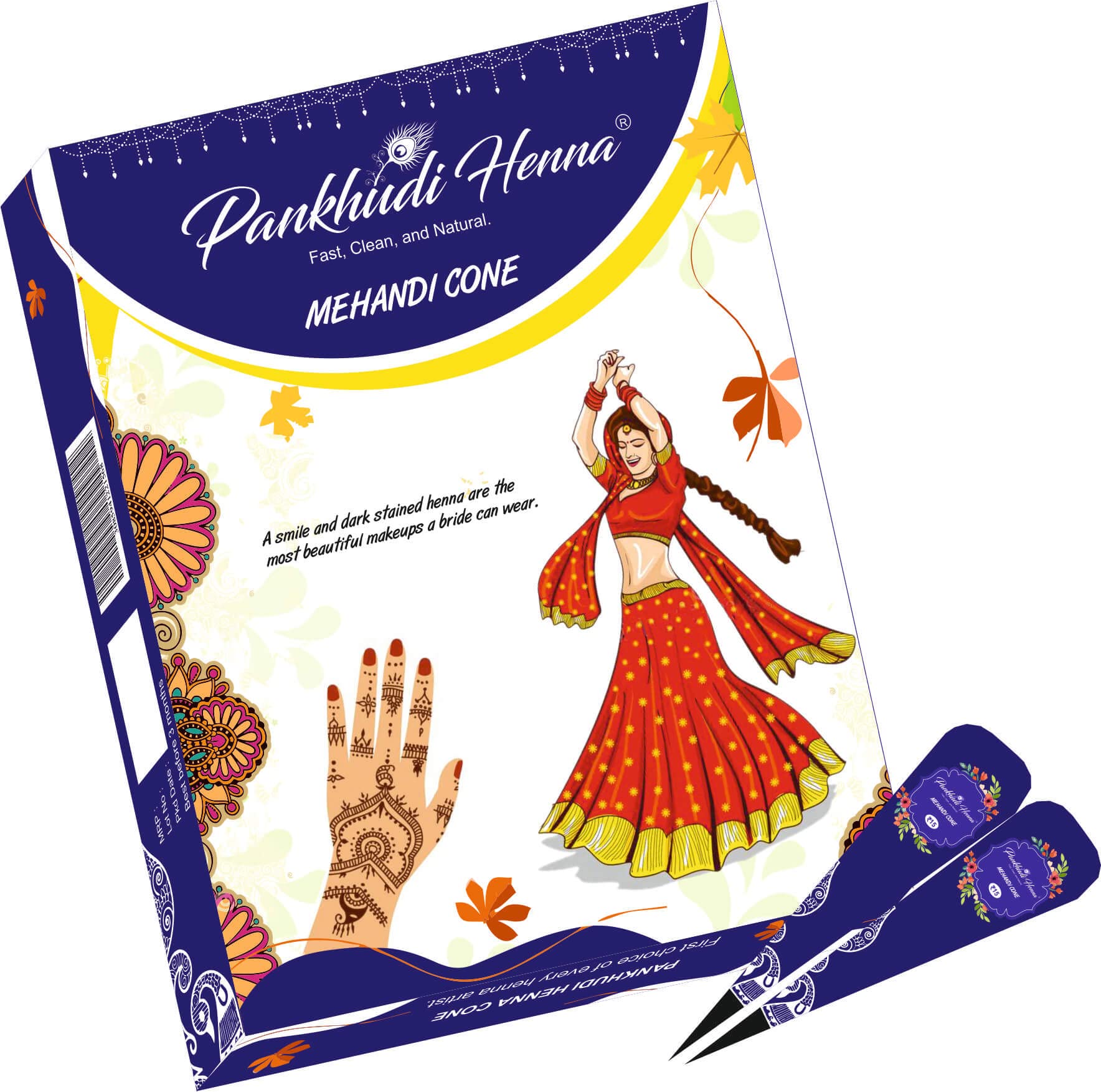 Pankhudi Dulhan Mehandi Cone 12 Piece Natural Henna Cone For Hand Designing Red Brown Color Long Lasting Mehndi Needle Cone Natural Henna Cone For Festivals Wedding Female Male Mehndi Cone - 1 Box-image-27