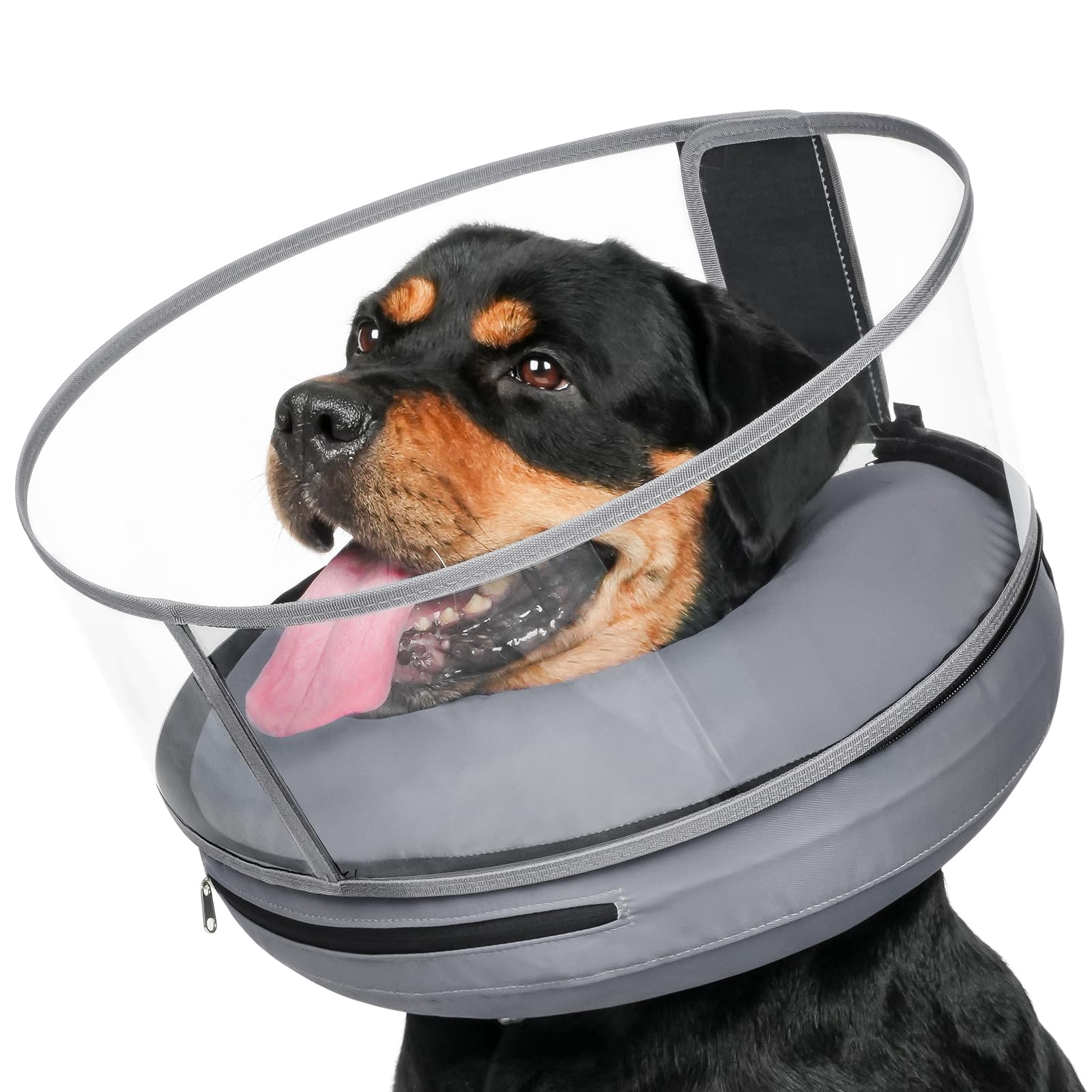 Photo 1 of BARKLESS Donut Cone for Large Dogs, Protective Collar After Surgery to Stop Licking, Patented Blow up Dog Surgery Collar with Transparent Shield, Inflatable Pillow Cone for Labrador, Rottweiler