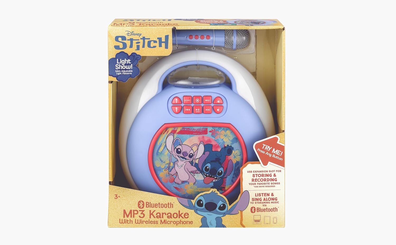 eKids Disney Stitch Karaoke Machine for Kids, Bluetooth Speaker with Wireless Microphone Designed for Fans of Stitch Toys