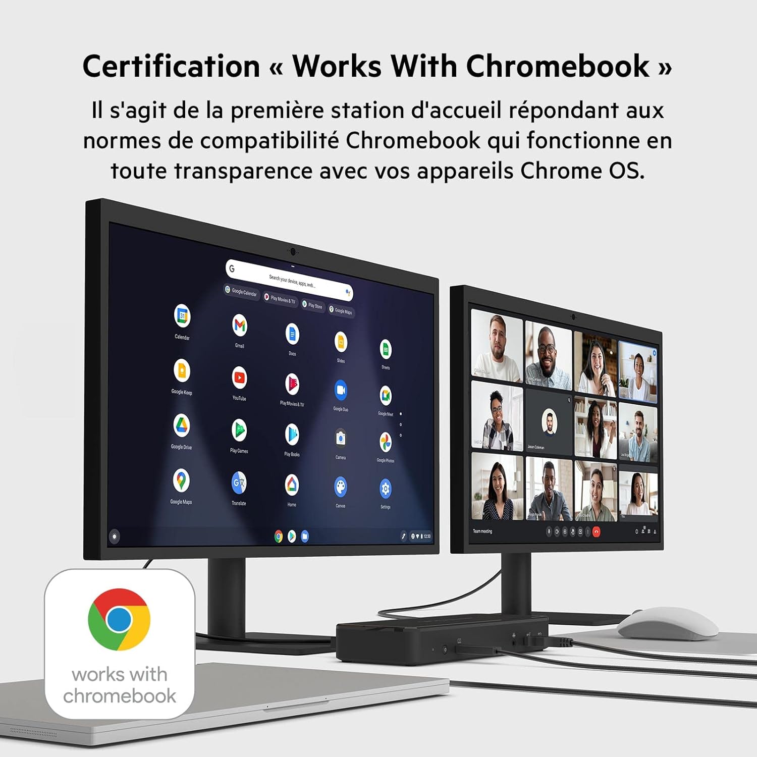 Belkin docking station with 'Works With Chromebook' logo