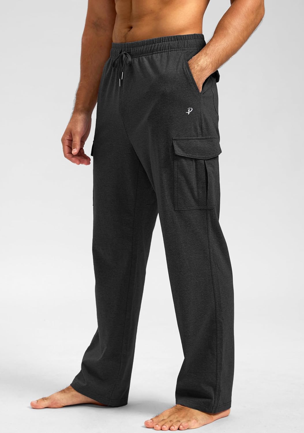 Pudolla Men's Cotton Sweatpants with Cargo Pockets Open Bottom Yoga Pants for Men Lounge Pants for Athletic Workout Casual