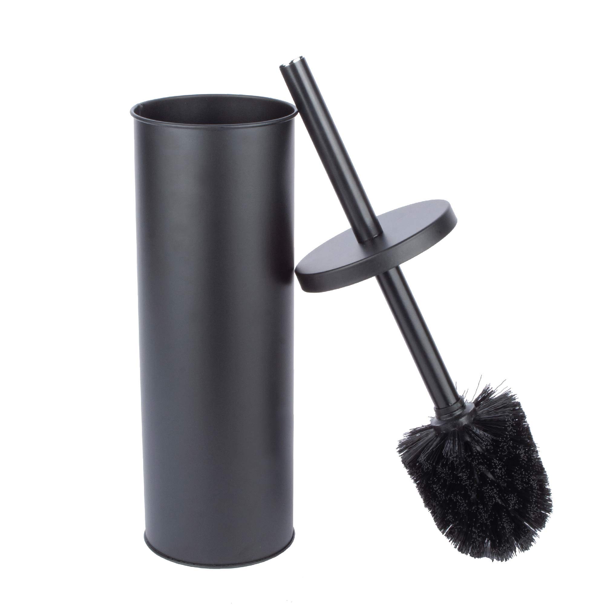 JS Jackson Supplies Elegante escobilla de inodoro y soporte con mango de metal, rasqueta, color negro mate