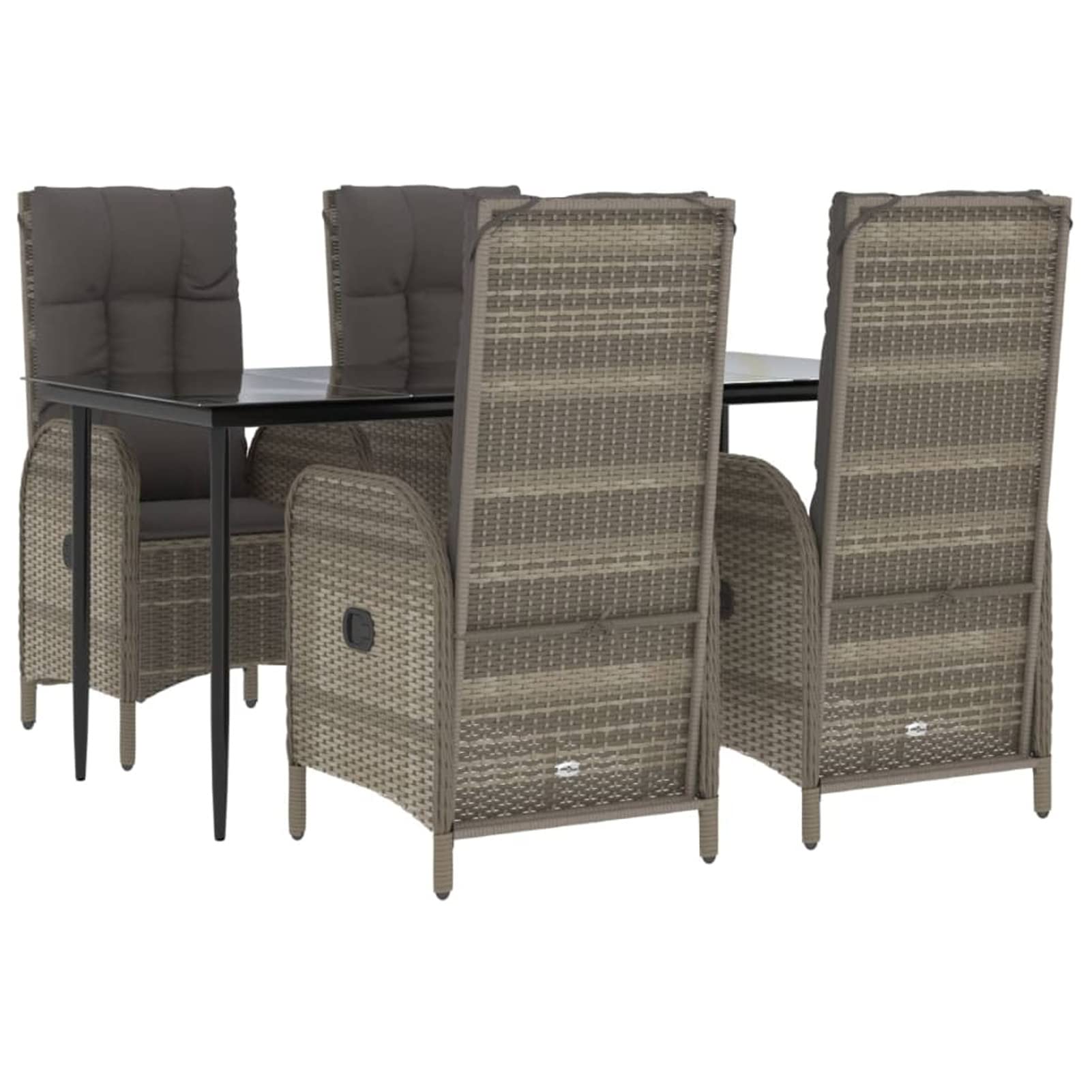 3185181 Set da Pranzo Giardino 5pz Nero e Grigio con Cuscini Polyrattan Testata in Legno,Testata Letto Matrimoniale Muebles Dormitorio Spalliera Letto Testiere per Letto Matrimoniale