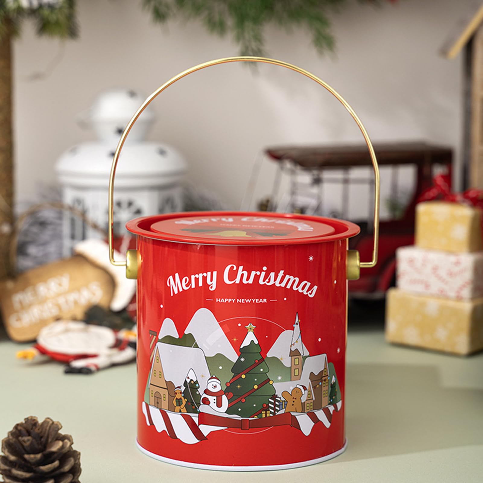 Générique Scatole Di Biscotti Di Natale | Scatola Di Metallo Di Cioccolato | 7 Pezzi | Scatola Di Caramelle Di Natale con Maniglia e Coperchio | Per Dolci Il Cibo Le Feste Lo Snack Il Dessert