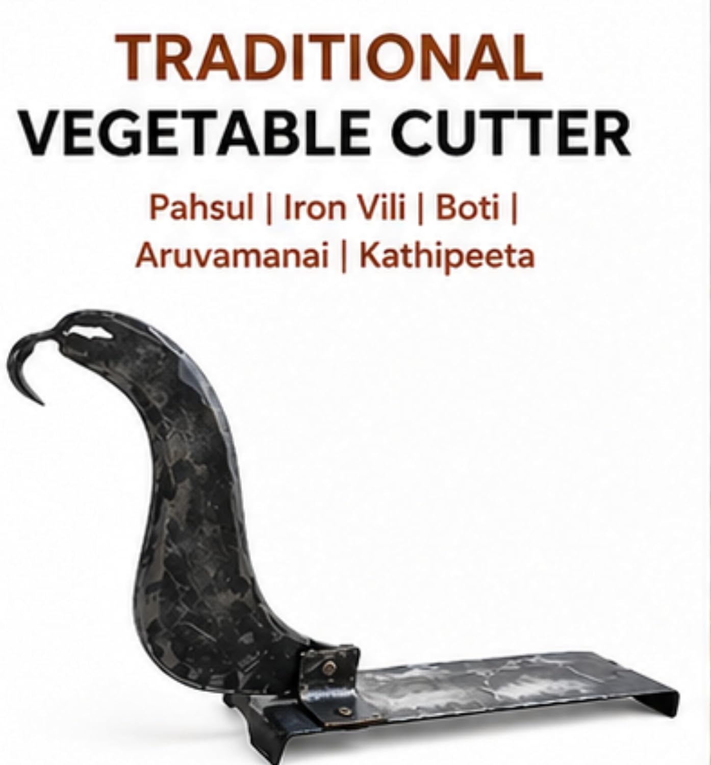 Traditional Iron Vili Boti Folding Cutter Heavy Duty Kitchen Blade Tool for Fish Meat Fruit Chopping Aruvamanai Kathipeeta Black 8 Inch
