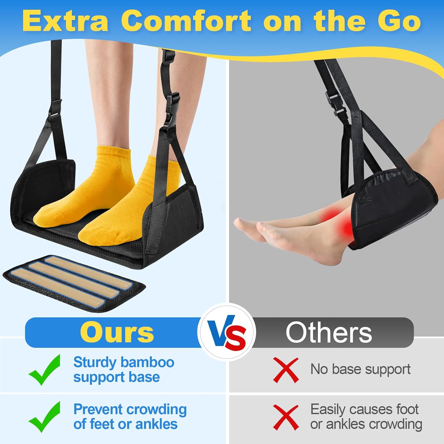 Airplane Foot Hammock for Plane Travel, Detachable Bamboo Airplane Foot Rest for Long Flight, Desk Foot Hammock with Extended Adjustable Strap to Relax Your Feet, Foot Sling Travel Essentials - Image 5