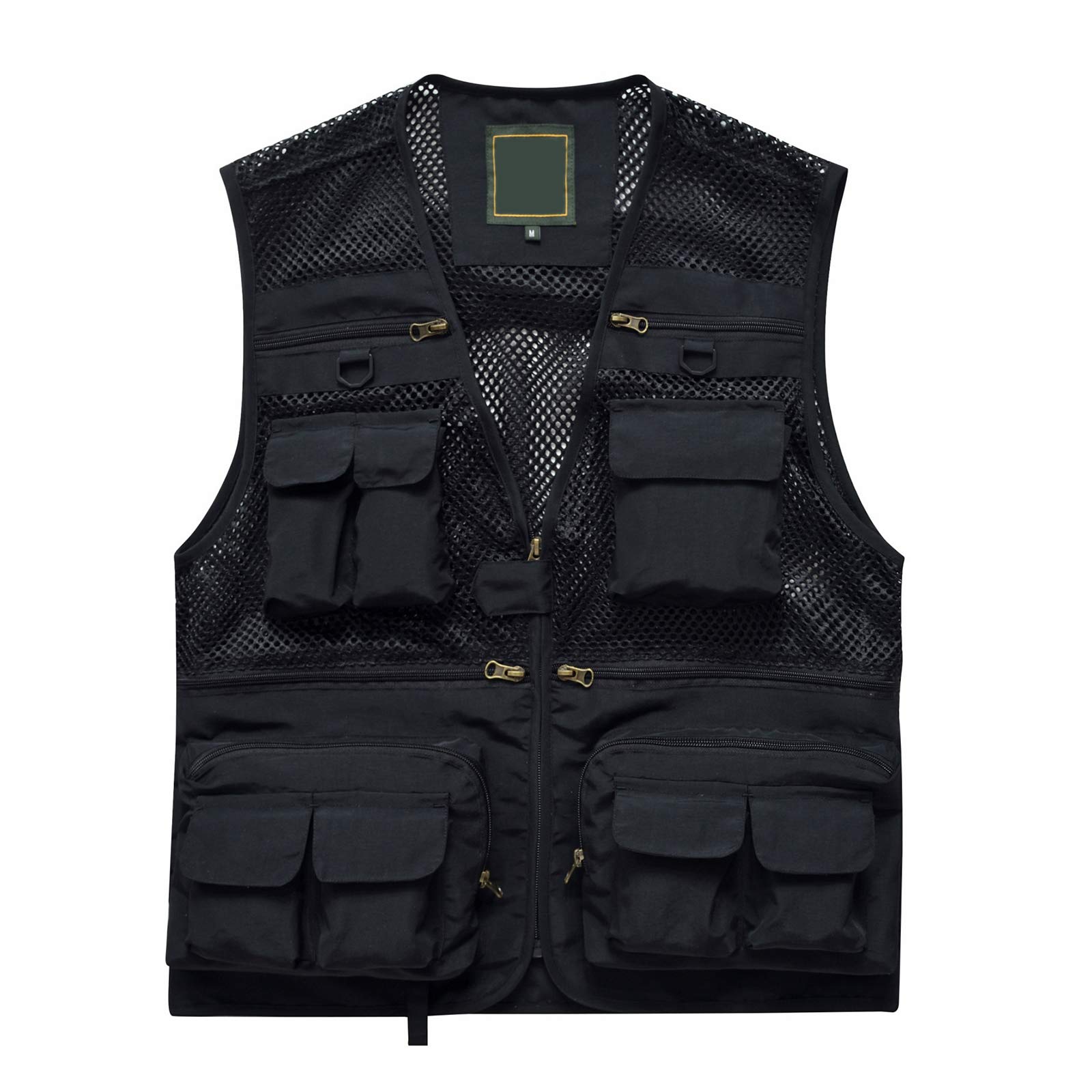 Chaleco de Pesca Tapas sin Mangas de los Hombres del Multi-Bolsillo Aire Libre Chalecos Transpirables con Tela de Malla Ligera para Viajeros, Deportes, Senderismo y Caza,Negro,3XL