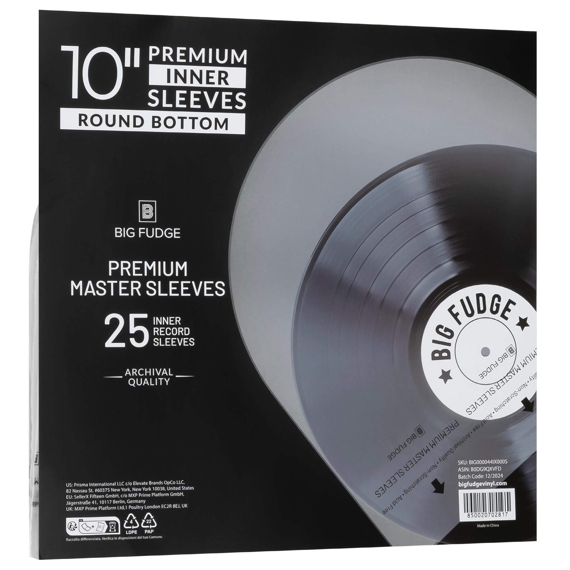 Big Fudge Buste Vinili 78 Giri - 25 Pezzi - Buste Interne Antistatiche per Dischi Vinile LP - Trasparenti con Angoli Arrotondati alla Base - in Polietilene e Carta di Riso