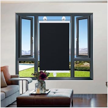 Total Blackout Roller Blinds for Windows, Sunshade Roll Up Blinds with Suction Cups, Temporary Blackout Curtains No Drilling, Sunscreen Thermal Roller Shades,Black-55x150cm/22 * 59in