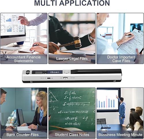 Vista 22 de Escáner de documentos portátil, escáner de imagen portátil AOZBZ 900DPI, varita de escaneo, escáner móvil de fotos a color A4 escaneo práctico Negro