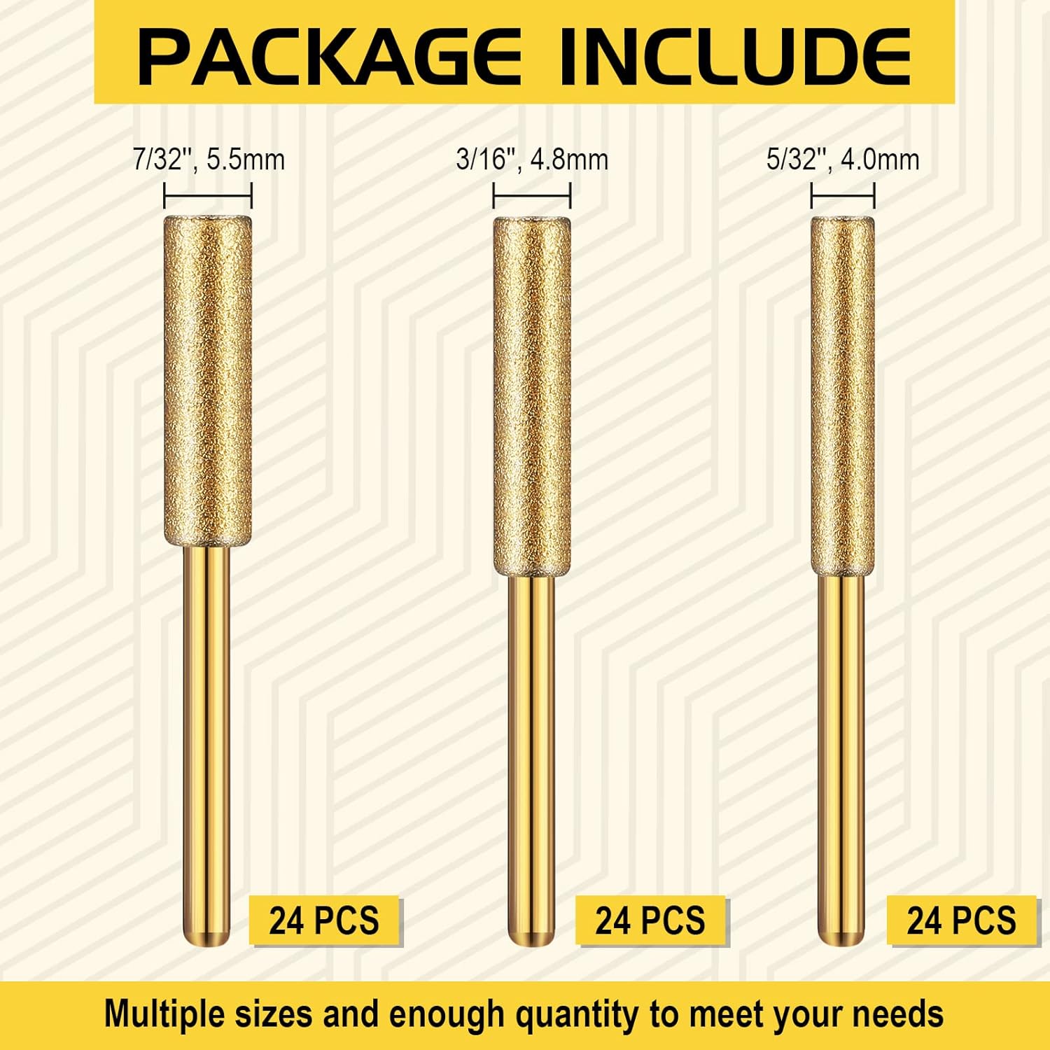 72 Pcs Diamond Chainsaw Sharpener High Hardness Chainsaw Sharpener Kits Titanium Plated Sharpening Wheels Polishing Grinding Tool for Electric Gold Chain Saw Jewelry Stone, 5/32, 3/16, 7/32 Inch