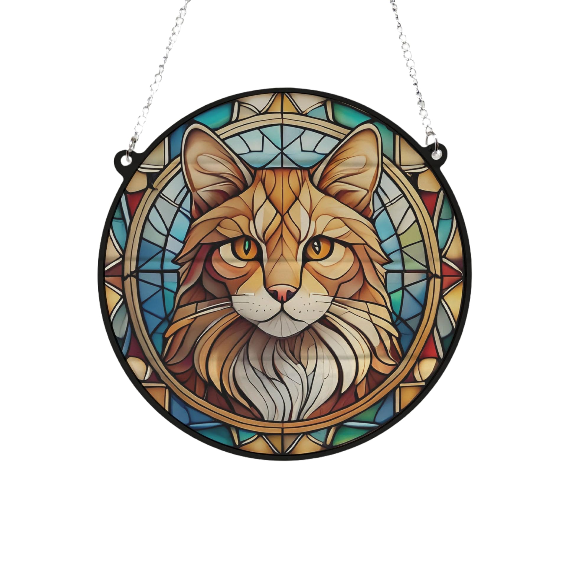 Image Industry Ginger Cat Stained Glass Effect Suncatcher - Garden Gift - Dog Gift - Pet Memorial (13cm)