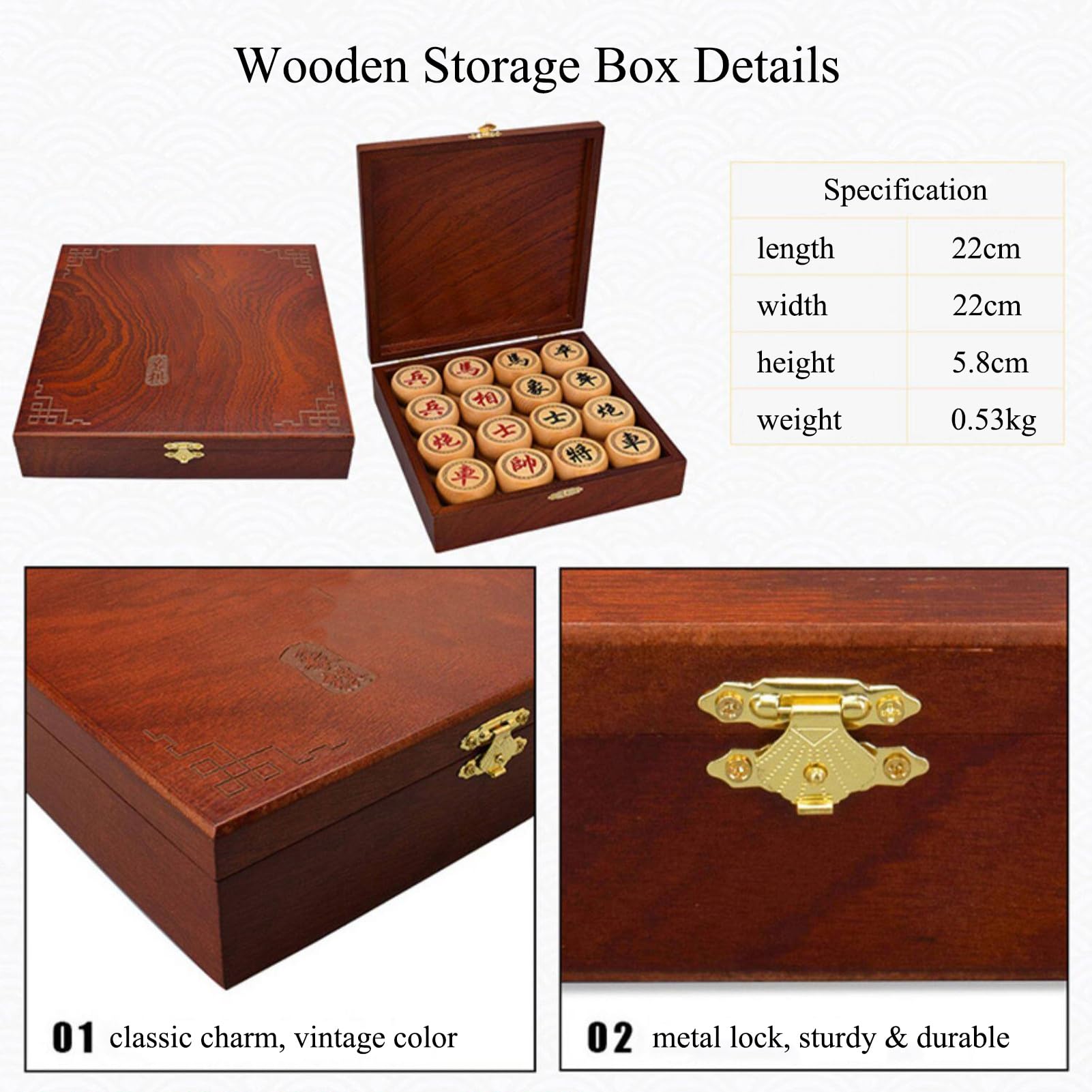 Juego de ajedrez Chino Juegos de Mesa de Estrategia educativa clásicos Tradicionales Xiangqi con Piezas de Madera de Torreya China, Tablero de ajedrez de Cuero y Caja de Almacenamiento