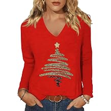 Women's Long Sleeve Christmas T-Shirts V-Neck Halloween Thanksgiving Valentine's Day St Patrick's Day Graphic Tees Tops