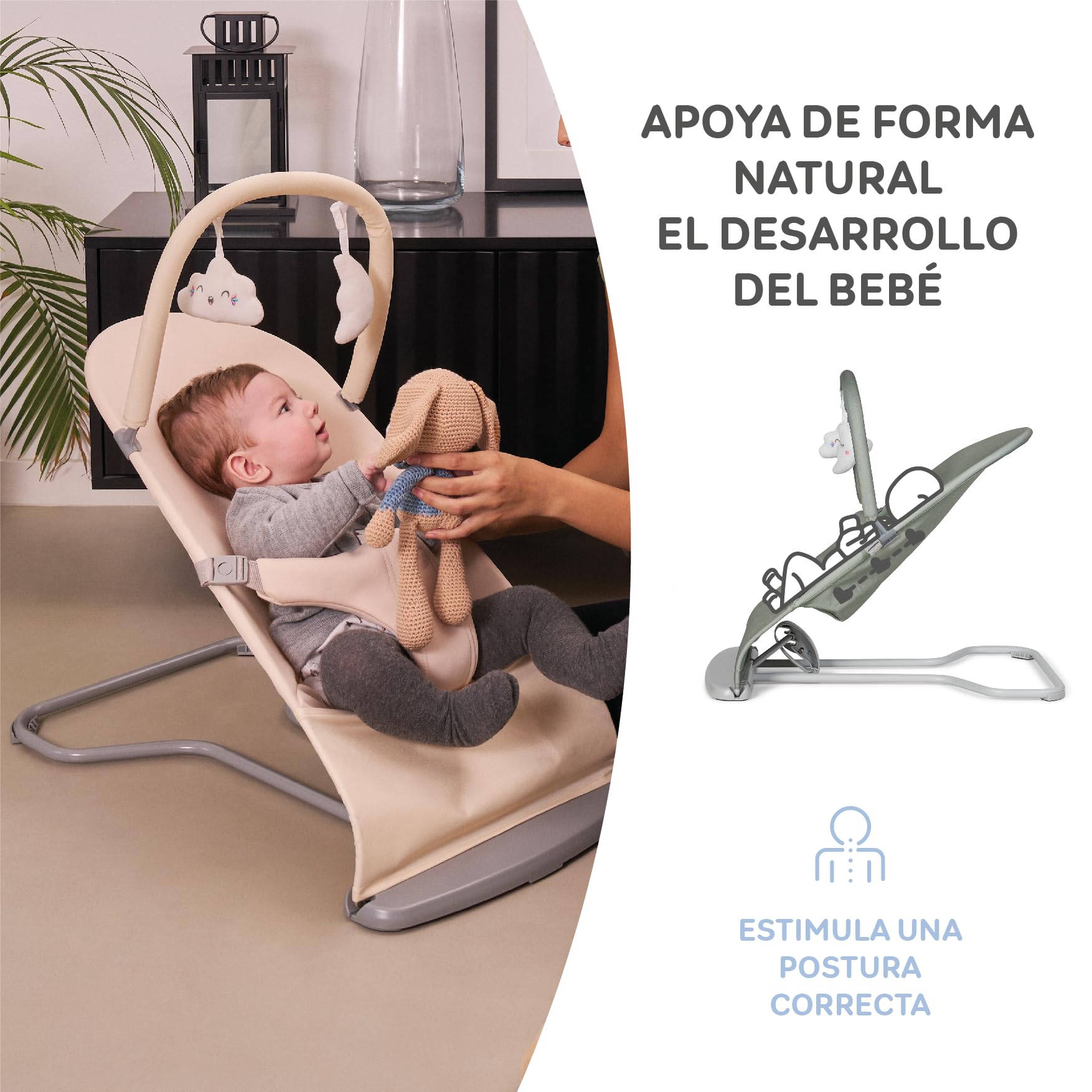 MS BabyWorld – Lullaby – Hamaca para Bebé 2 en 1 | Mecedora y Silla Reclinable | Vaivén Natural | Plegable | Arco de Juegos | Vibración Suave | Para Recién Nacidos hasta 9 kg