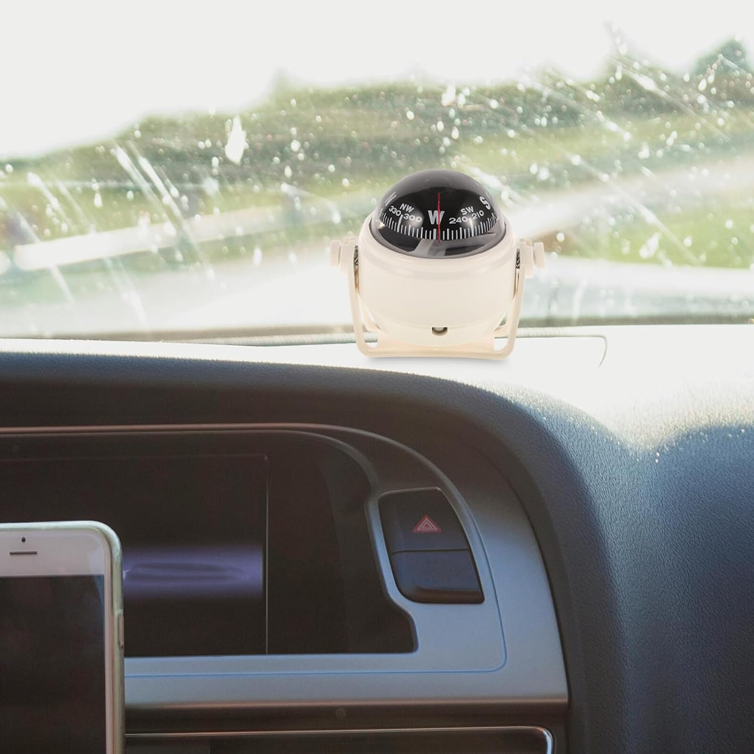 Boat Compass Ball Dash Mount Car Dashboard Compass for Automotive and Marine Use Small White for Boats and Trucks Adhesive Base Navigation Tool for Outdoor Driving