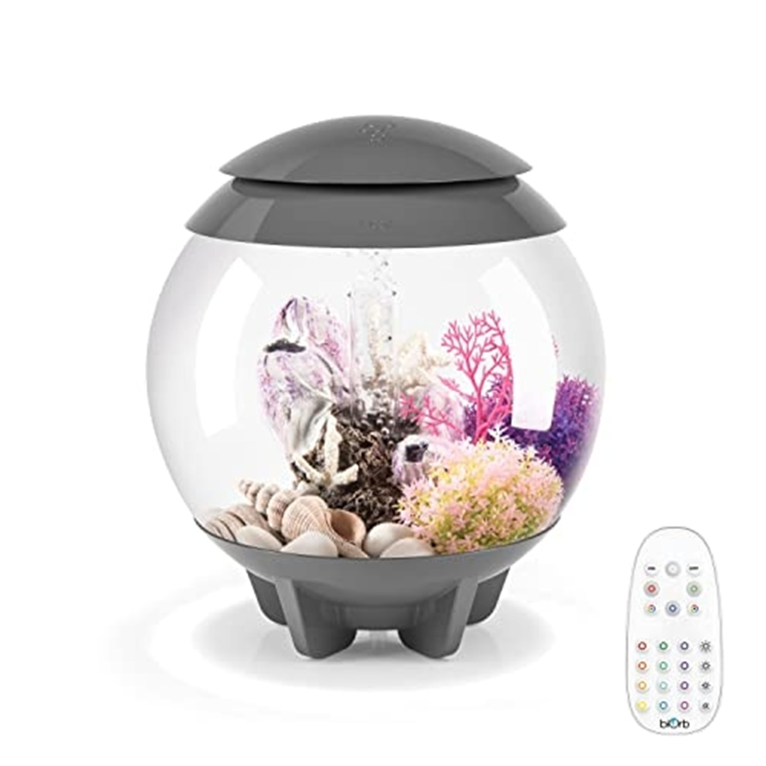 biOrb HALO 15 Acrylic Aquarium, Grey, MCR Multi-Colour Remote LED Lighting, Premium Fish Tank with Hidden Water Line, 5-Step Filtration, Easy Setup, With Air Pump, Filter Cartridge, Ceramic Media