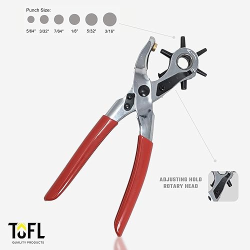 Miniatura 3 de TOFL Perforadora giratoria de cuero, perforadora de agujeros resistente para cinturones, correas, collares de perro, zapatos, manualidades, asas de