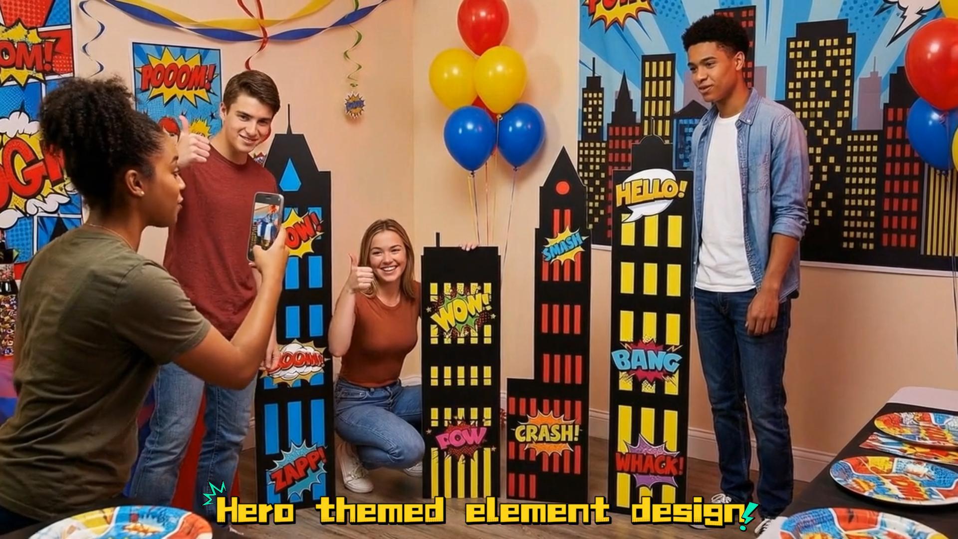 Fondo temático Novabright héroe gran tamaño para fiesta miniatura 7