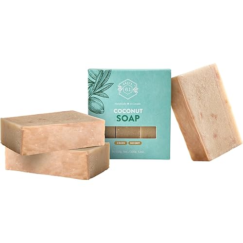 Handmade Vegan Natural Bar Soap Cold Pressed For Face And Body, With Premium Essential Oils, For Men And Women 3 Pack (Coconut)