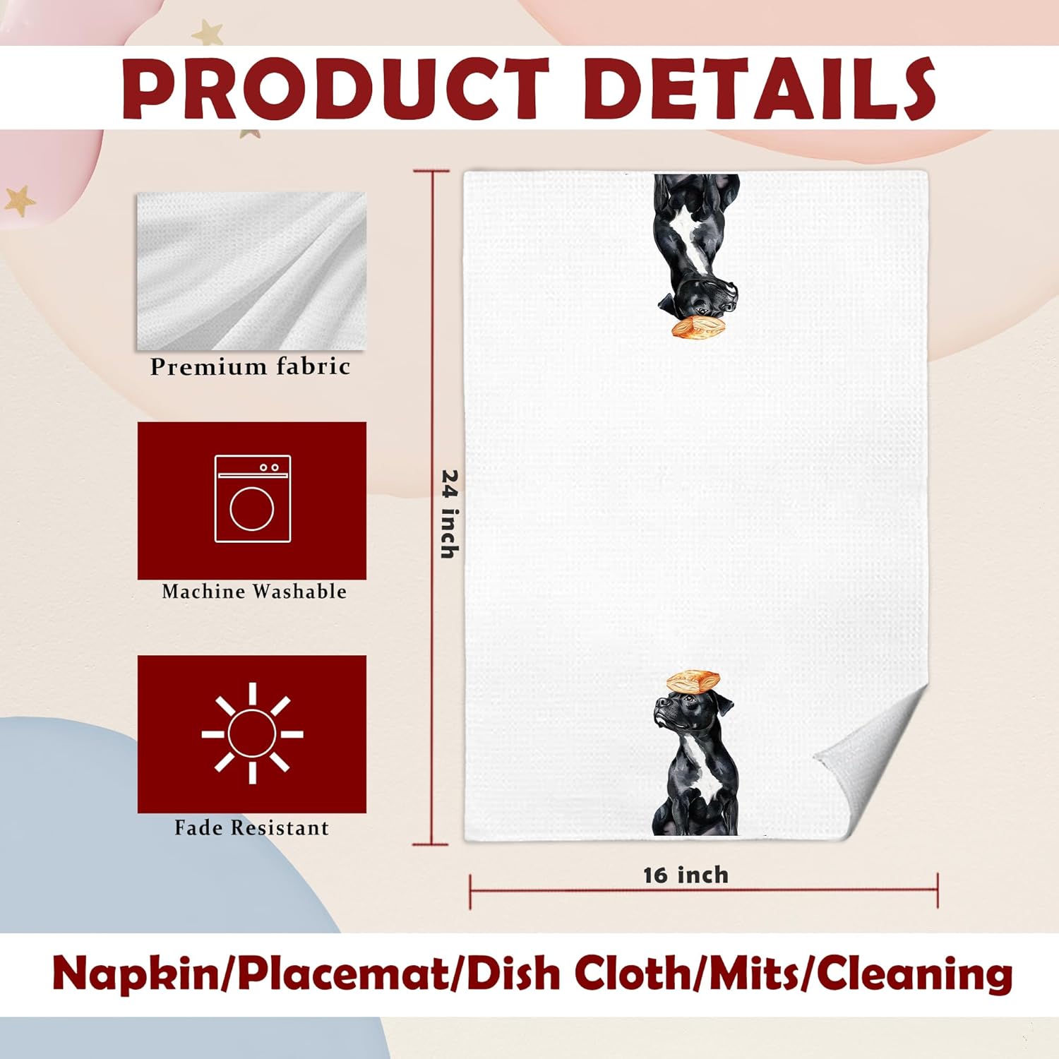 Funny Bread Black Labrador Retriever Kitchen Towels, Black Lab Gifts, Gifts for Labrador Dog Lovers Dish Tea Towels, Cute Baking Dog Decorative Hand Towel for Kitchen Bakery, 16x24 Inches - Image 7