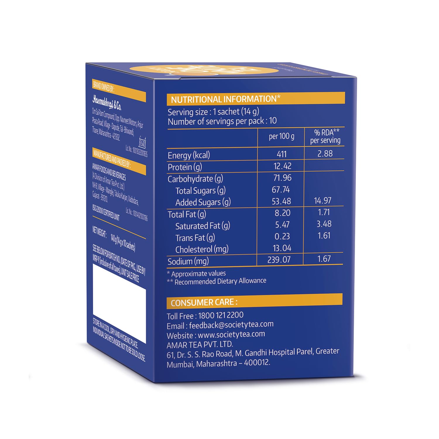 Society One Minute Tea | Ginger Lemongrass Flavour | Made with Lemongrass & Ginger | Flavoured Instant Tea | 14g X 10 Sachets (140g) | Pack of 1 - Image 3 thumbnail