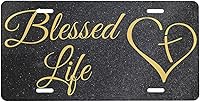 Vista 1 de Blessed Life - Placa de matrícula de aluminio con corazón dorado de 6 x 12 pulgadas, cubierta de metal para placa frontal de automóvil, accesorio