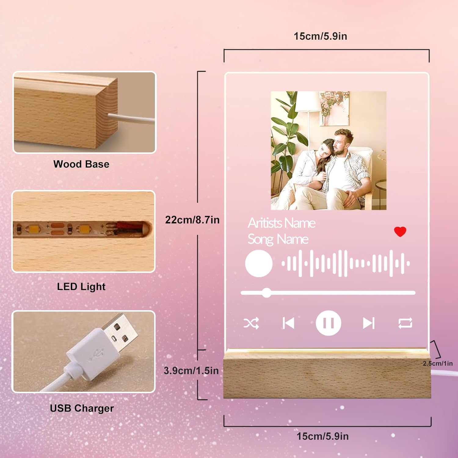 Canción Acrílica Personalizada Con Foto, Regalo Personalizado Para Novio Novia Cubierta De Album Acrilico Placa De Musica Transparente Colorida