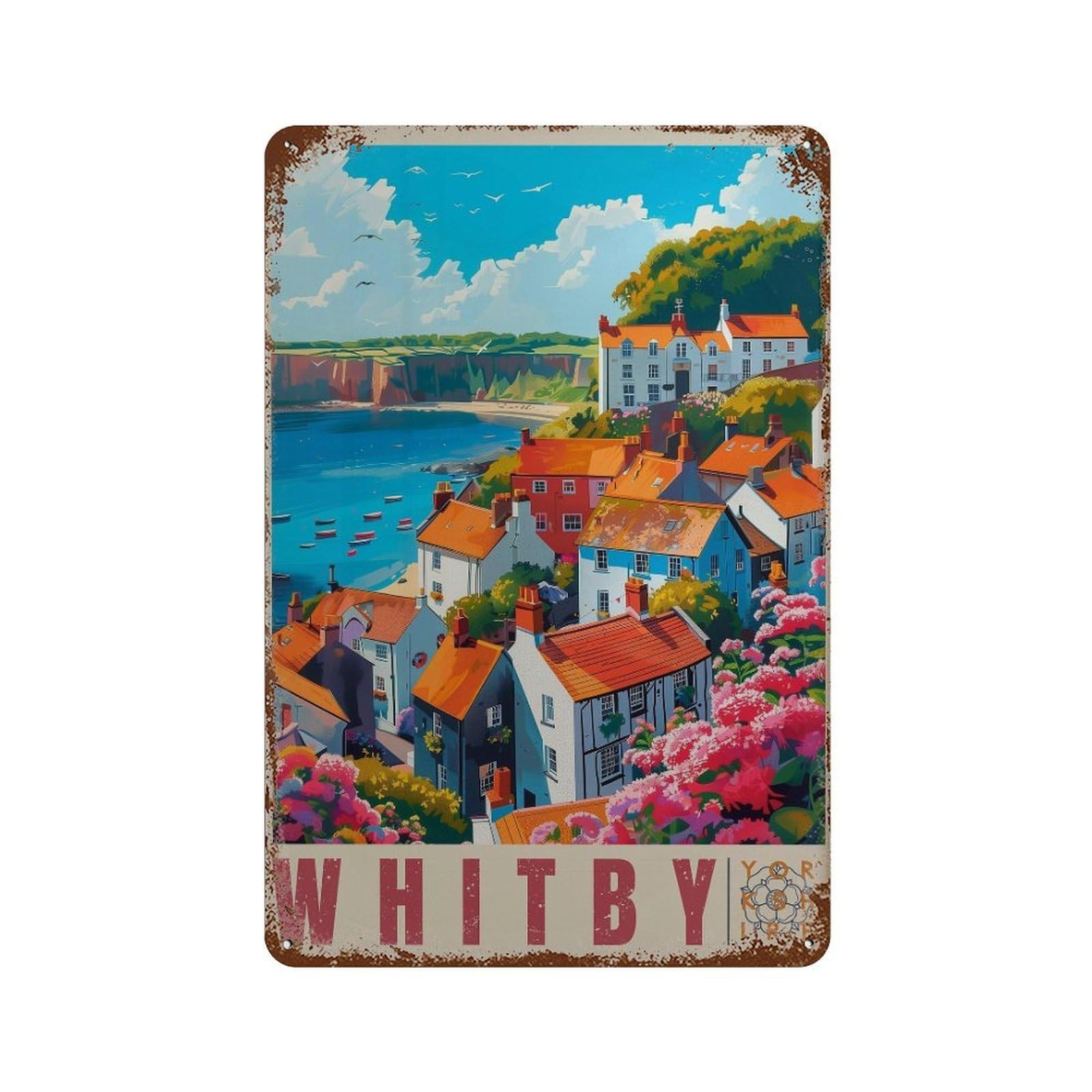 xiaoxiaoshen Whitby Travel Yorkshire Coast UK Wall Decor Art Metal Tin Poster Modern Home Decor Art Home Bar Shop Decorations Vintage Sign 30x20cm