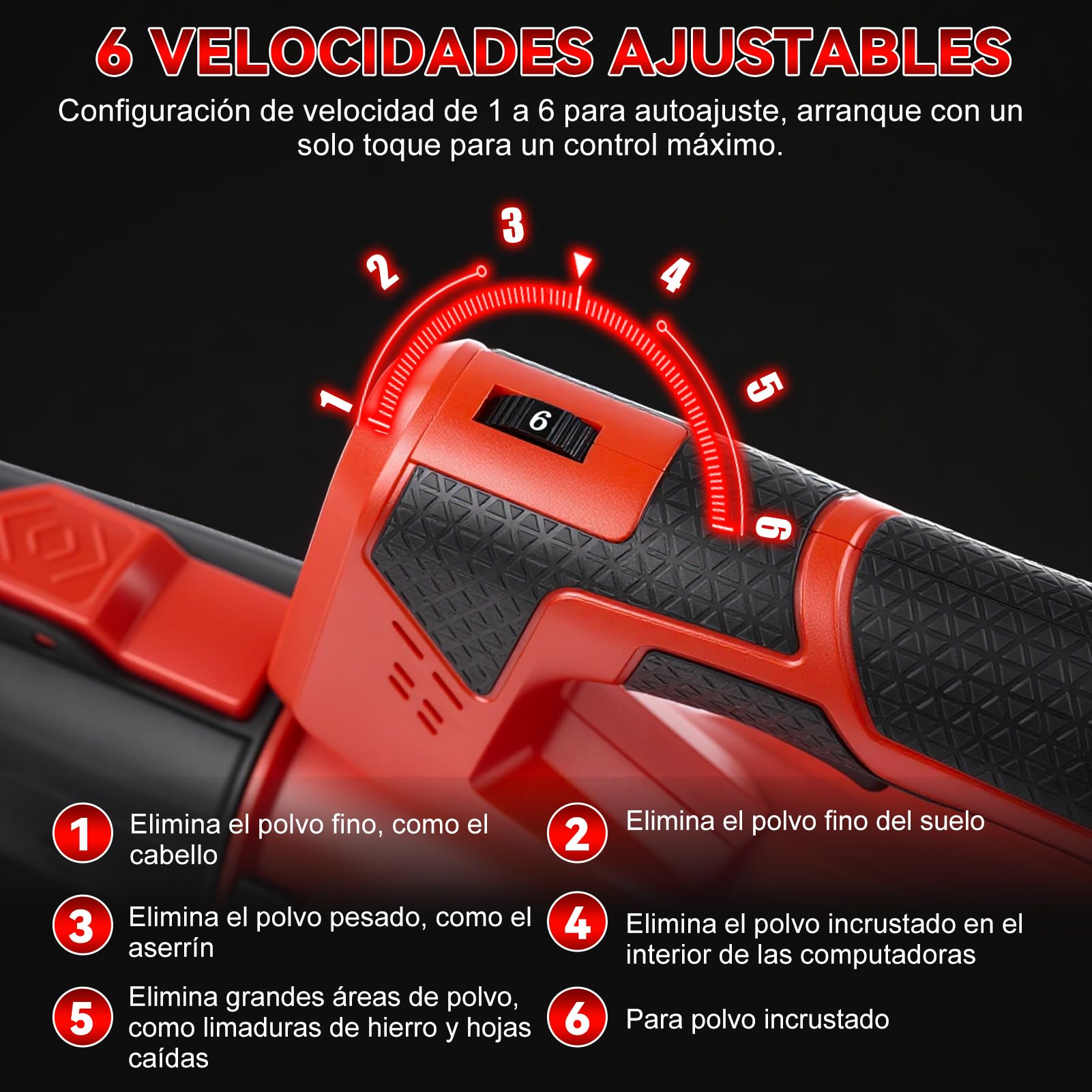 Aspirador de Hojas con batería, 200km/h, 6 velocidades, sin Cables Soplador eléctrico con 6 velocidades, con batería de 1300mAh y Cargador, soplador de Hojas sin Cables para jardín, terraza, Coche