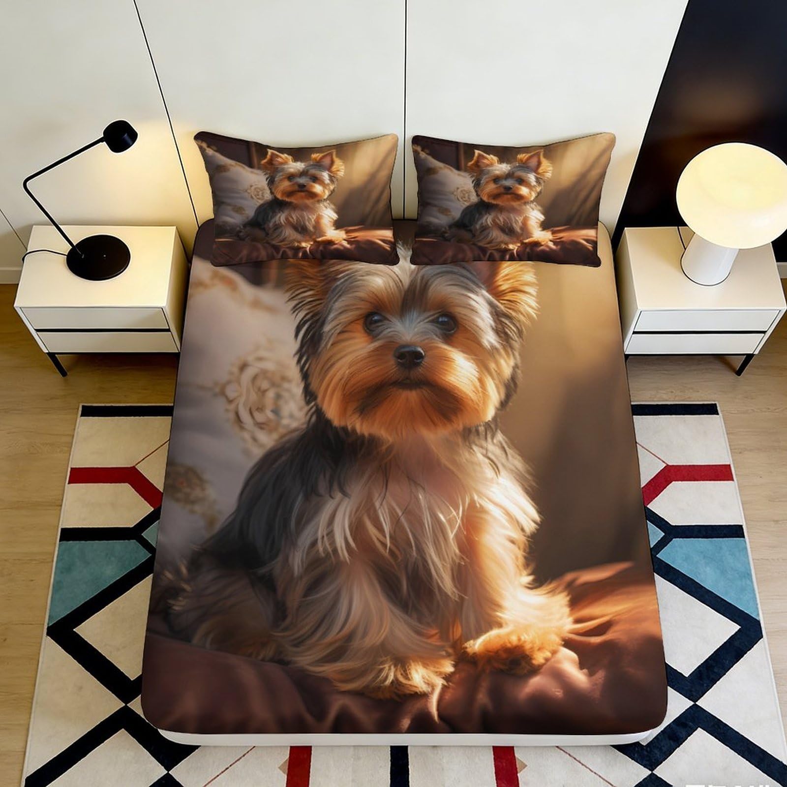 Jqzkxnhpbr Style-9 3D Printed Yorkshire Terrier Fitted Sheet Microfiber Animal Art Bed Cover For Bedroom Guest Room Mattress Protection Decor 90X200x25cm