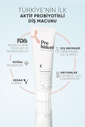 Probident Active Probiotic Natural Fluoride-Free Toothpaste Turmeric Extract Added Natural Whiteness 75 mL