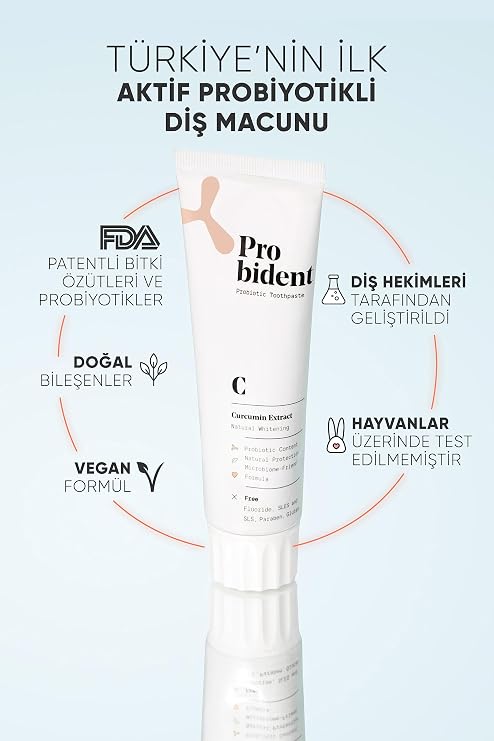 Probident Active Probiotic Natural Fluoride-Free Toothpaste Turmeric Extract Added Natural Whiteness 75 mL
